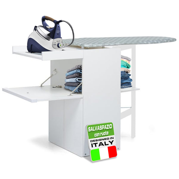 acquista Mobile Asse da Stiro a Scomparsa Salvaspazio Richiudibile 55x38x90,5 cm In MDF Bianco