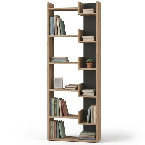 sconto Libreria a 6 Ripiani 60,5x22x162,5 cm Scaffalatura Verticale Moderna Quercia e Antracite