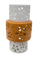 Vaso Arancione Ring Ø14x24,5 cm Porcellana Bianco e Arancione