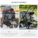 Passeggino per Cani 3 in 1 Borsa Trasportino con Guinzaglio e Cuscino 76x51x100 cm in Acciaio e Tessuto Oxford Grigio