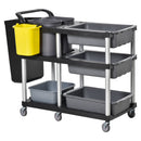 Carrello Pulizie Professionale 3 Livelli 110x50x92 cm in Plastica e Alluminio Grigio