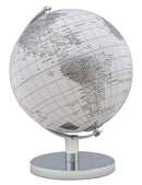 Mappamondo Bianco Ø20x28 cm in Ferro e Plastica Bianco e Argento