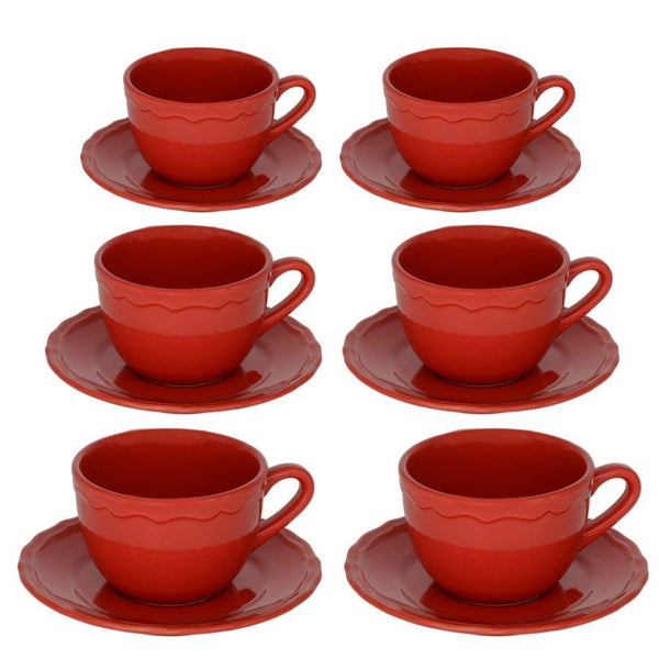 prezzo Set 6 Tazze da The con Piattino Ø9,5xh7 cm in Gres Porcellanato Juliet Rosso