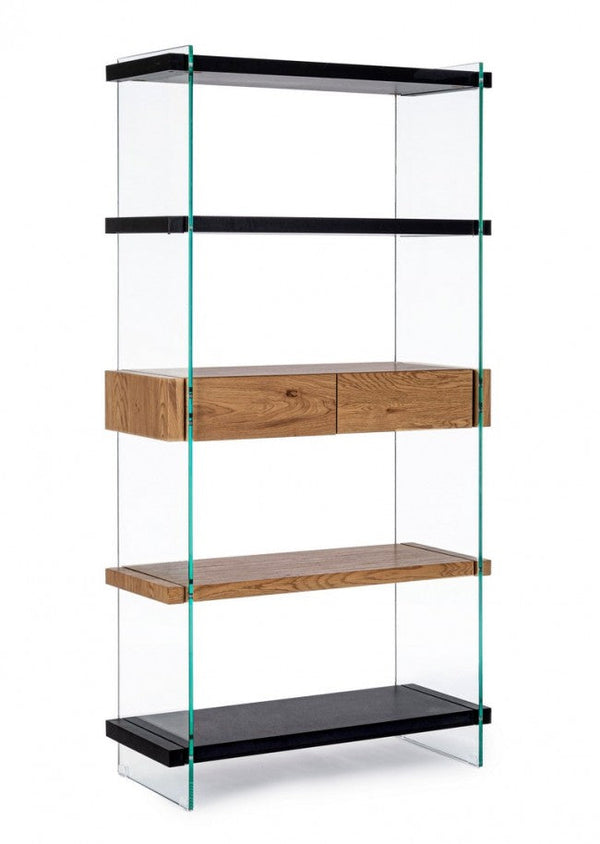 Libreria 4 Ripiani 2 Cassetti 90x39x180h cm Line Wood Nero online
