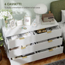 Cassettiera 6 Cassetti Moderna 120x40x76,5 cm con Maniglie Dorate in MDF e Truciolato Bianco      