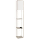 Lampada da Terra 26x26x160 cm Struttura con Ripiani Luce Regolabile Interruttore a Pedale e Porte USB in MDF Bianco e Rovere      