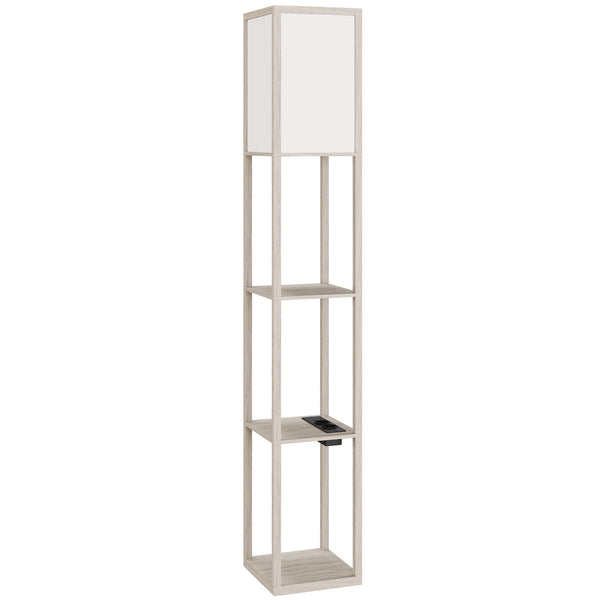 Lampada da Terra 26x26x160 cm Struttura con Ripiani Luce Regolabile Interruttore a Pedale e Porte USB in MDF Bianco e Rovere online