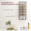 Portabottiglie da Parete per 15 Bottiglie e 4 Calici 35x25x86cm in Legno e Acciaio 