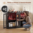 Mobile Portabottiglie 120x38x88 cm con Luce LED e Scaffale Regolabile in Legno e Vetro Nero      