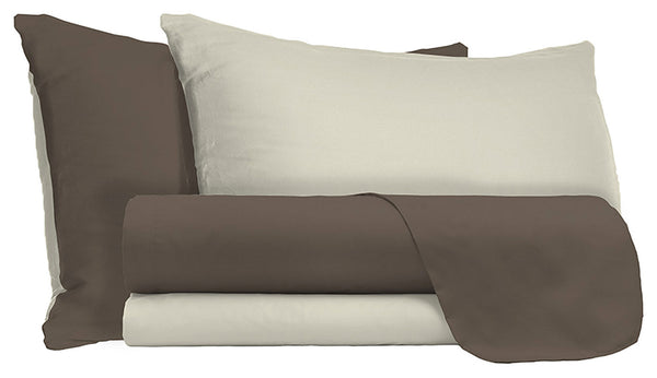 prezzo Parure de Draps et Taies d'Oreiller Réversible Marron/Crème