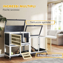 Conigliera a 2 Livelli 147x45x89,5 cm con Rampa e 3 Vassoi  in Legno di Abete e Acciaio Grigio e Bianco  