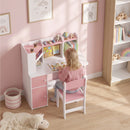 Set Scrivania 90x39x95 cm e Sedia per Bambini 5-12 Anni con Libreria Portapenne e Supporto Regolabile per Tablet in MDF Rosa      