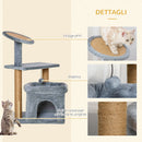 Albero Tiragraffi per Gatti 48x48x84 cm in Corda Juta Rivestimento in Peluche Grigio
