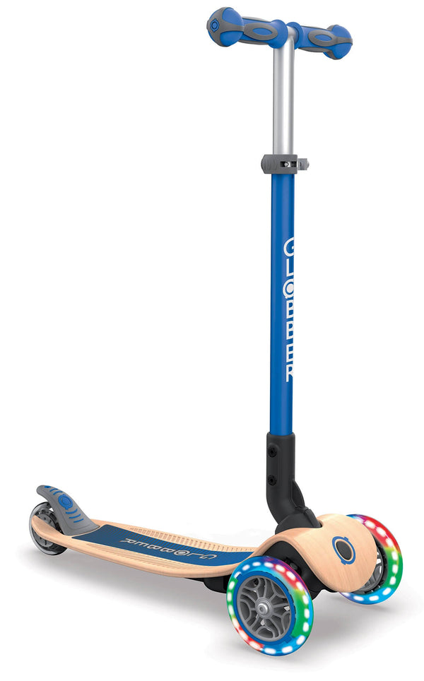 sconto Trottinette 3 Roues LED Pliante 3 Hauteurs Max 50 Kg Globber Primo Pliable Bois Bleu