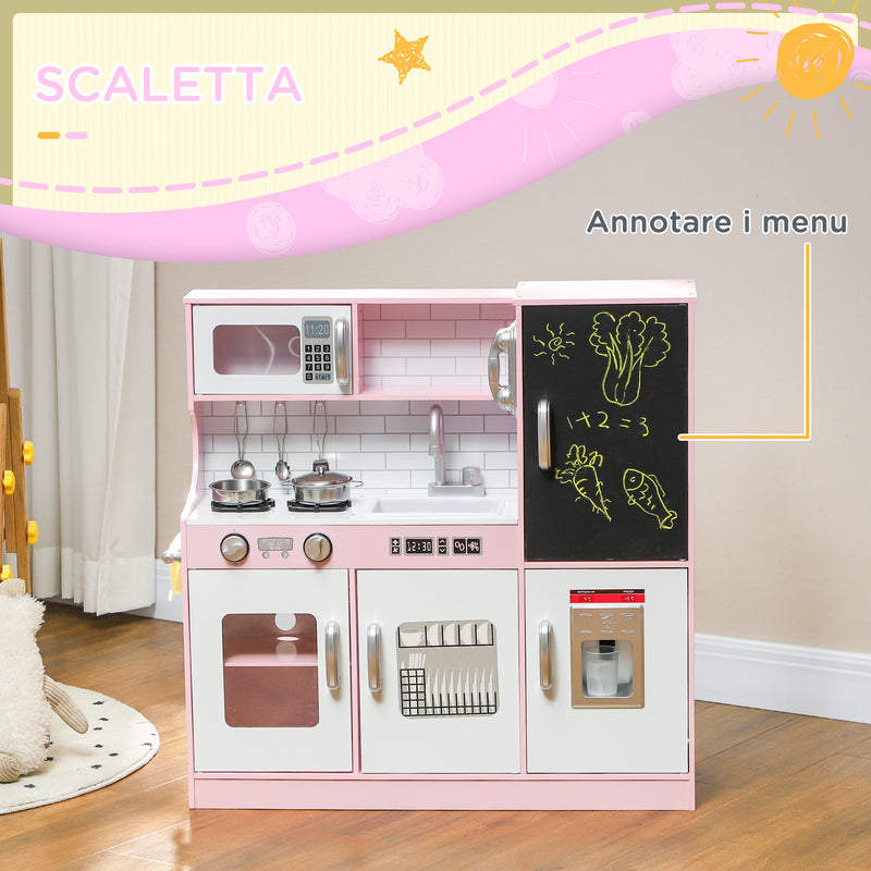 Cucina Giocattolo per Bambini 3-8 Anni con Fornelli Microonde Lavandino in Legno Rosa      