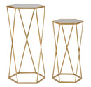 Set 2 Tavolini Esagonal Ø50 cm e Ø40 cm in Ferro e MDF Oro