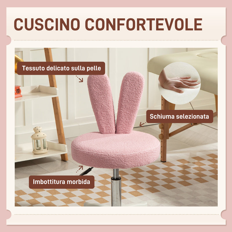 Sedia da Scrivania a Orecchie di Coniglio 53x53x70-84 cm Rivestimento in Pile Teddy Rosa    
