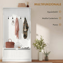 Appendiabiti da Terra 96x34x179,7A cm con Panca Porta Scarpe 5 Ganci Dispositivo Antiribaltamento in MDF Crema      