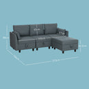 Divano 3 Posti Componibile Modulare con Pouf Poggiapiedi e Cuscini 213x156x88 cm Grigio Scuro  