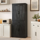 Dispensa Cucina Stile Country 76x39,5x183,5 cm con 2 Armadietti 6 Ripiani e Cassetto in Truciolato e MDF Nero      
