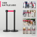 2 Colonnine Tendinastro di 2 m in Acciaio Inox Nero  Ø32x90 cm Nastro Rosso