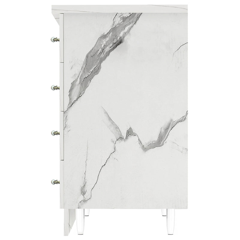 Mobile da Cucina Cassettiera 4 Cassetti 40x50x85 cm in Legno Bianco Effetto Marmo      