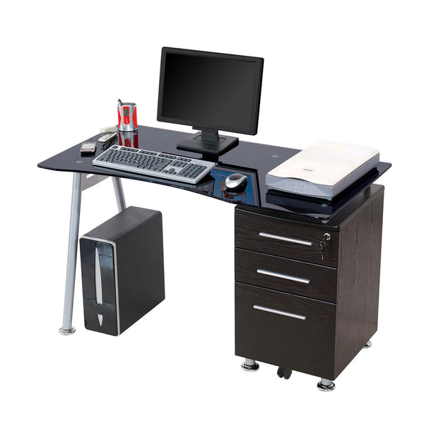 Bureau 120x60xH75 cm en Verre avec Commode Record Noir online