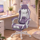 Sedia da Gaming Ergonomica 65x62x116-124 cm con Orecchie da Gatto Poggiapiedi Supporto Lombare e Cervicale in Finta Pelle Viola      