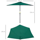 Ombrellone da Giardino 2,6x1,3x2,3 m Palo Ø38 mm Semicircolare in Alluminio Shade Verde