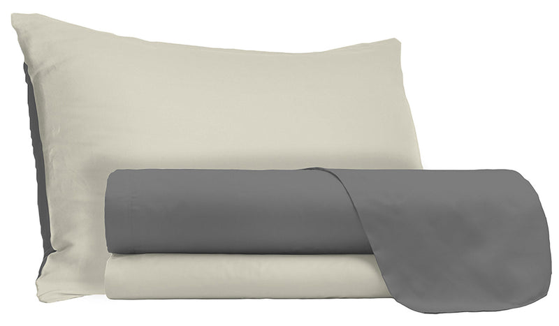 Set Lenzuola Sopra Sotto e Federe Doubleface Fumo\/Panna Varie Misure