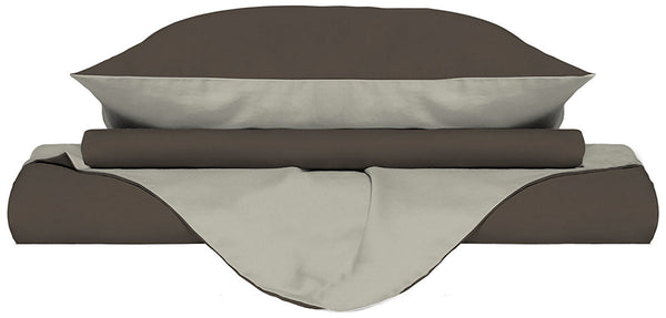 Housse de couette avec sac et taies d'oreiller double face marron/crème prezzo