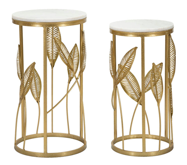 Lot de 2 tables basses Leaf Ø35 cm et Ø30 cm en Fer et MDF Doré acquista
