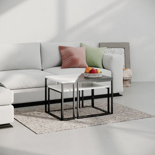 Set 3 Tavolini Varie Misure in MDF OhLady Bianco e Antracite online