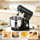 Impastatrice Planetaria 1400W con Ciotola 7L e 6 Velocità Gancio Impastatore Frusta e Sbattitore Nero      