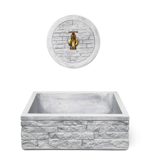Lavello Rettangolare da Esterno 45x35 cm con Rosone Installazione a Muro in Cemento Mattone Faccia a Vista Meseta Grigio online