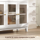 Credenza Cucina Mobile Buffet Ante in Vetro 100x35x80.3cm Bianco e Rovere      
