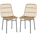 Set 2 Sedie per Cucina e Soggiorno Stile Boho 45x57x83 cm in Rattan PE e Acciaio Giallo