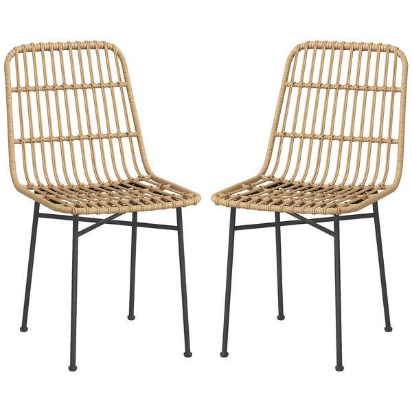 Set 2 Sedie per Cucina e Soggiorno Stile Boho 45x57x83 cm in Rattan PE e Acciaio Giallo online