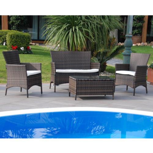 online Salon de jardin en canapé Wiker marron avec 2 fauteuils et table basse 