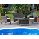 Set Salotto da Giardino in Wiker Marrone Diavano con 2 Poltrone e Tavolino