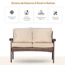 Divano 2 Posti da Giardino 120x63x77 cm in Rattan con Cuscini Marrone e Cachi