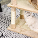 Tiragraffi con Cuccia e Cestino sospeso per Gatti 60x45x134 cm in Peluche Sisal  Beige
