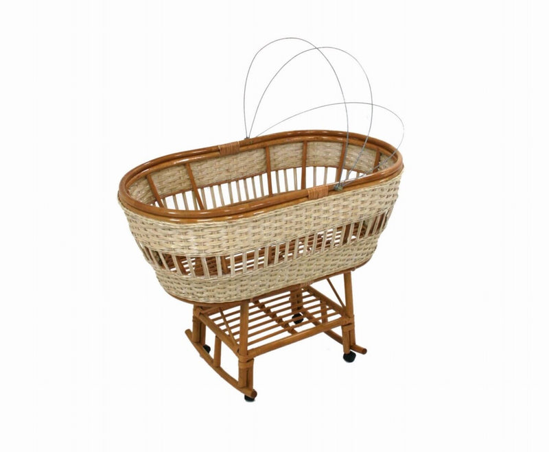 Culla in Rattan con Dondolo e Ruote 100x58cm Morgana Naturale e Miele