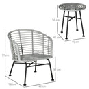Set Tavolino e 2 Sedie da Giardino in Rattan Sintetico Grigio