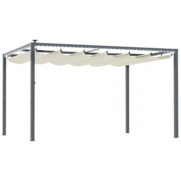acquista Gazebo Pergola da Giardino 400x300x230 cm Tetto Retrattile con Luci LED e Fori di Drenaggio Bianco Crema