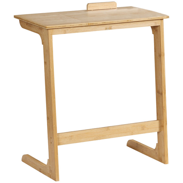 online Table de canapé en forme de C 60x33x67 cm avec plateau inclinable sur 5 niveaux en bois de bambou naturel
