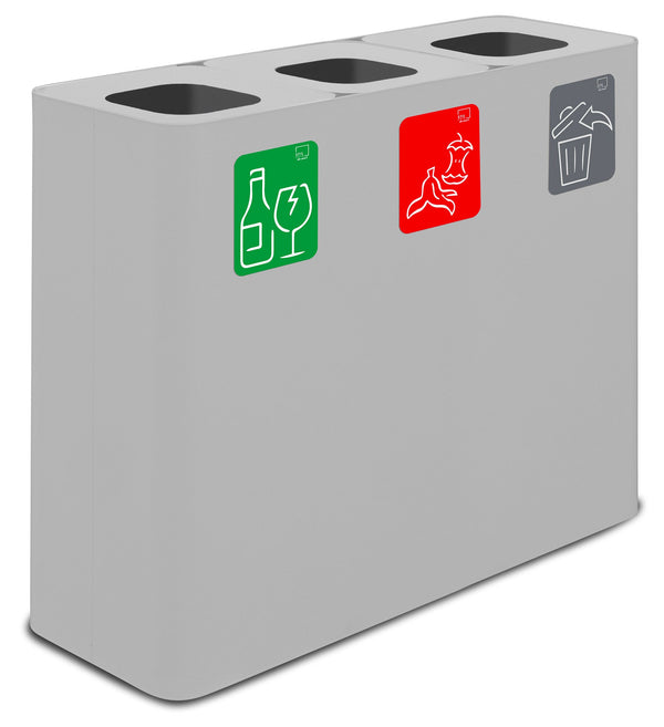 acquista Pattumiera Sistema di Raccolta Rifiuti 90x30xh80 cm In Acciaio Verniciato 3 Scomparti Bianco