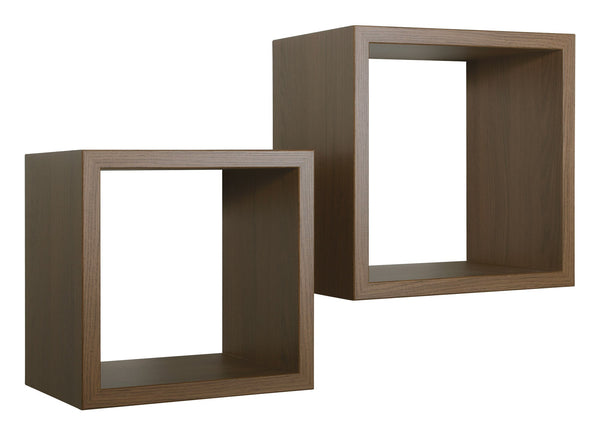 Set 2 Mensole Cubo da Parete Quadrato in Fibra di Legno Q-Bis Maxi Rovere Tabacco