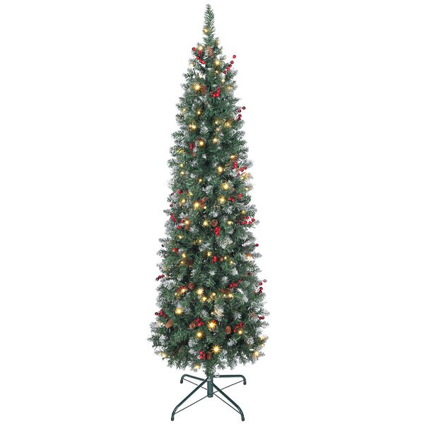 acquista Albero di Natale Innevato 180 cm con 200 Luci LED con 42 Pigne e 42 Grappoli di Bacche Verde e Argento