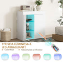 Mobile Contenitore a LED 75x40,1x83 cm 3 Ripiani Aperti e Armadietto in Legno e Vetro Bianco  